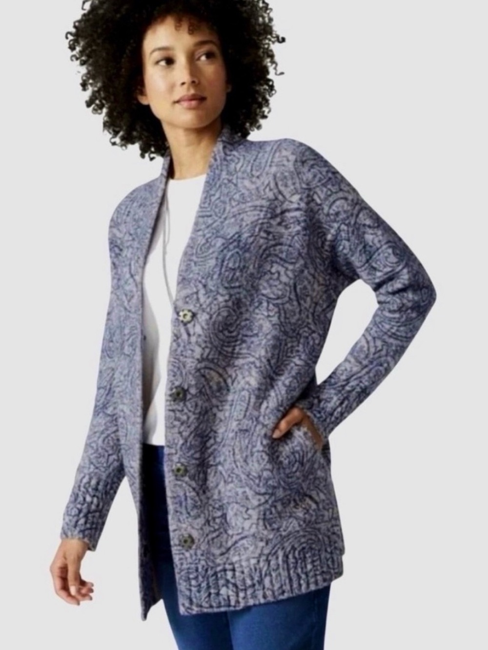 J Jill Pure Jill Textured Paisley Print Longline Cardigan